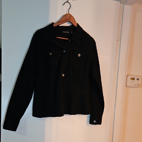 Susan Graver Jackets & Blazers - Susan Graver Black Peplum-Style Jean Jacket